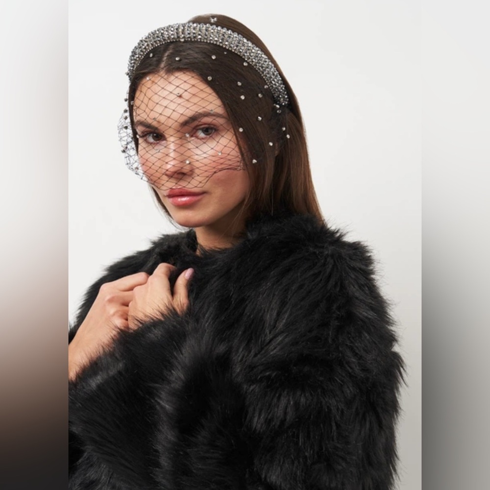 Zara Silver Crystal Hair Band with Crystal embellished veil